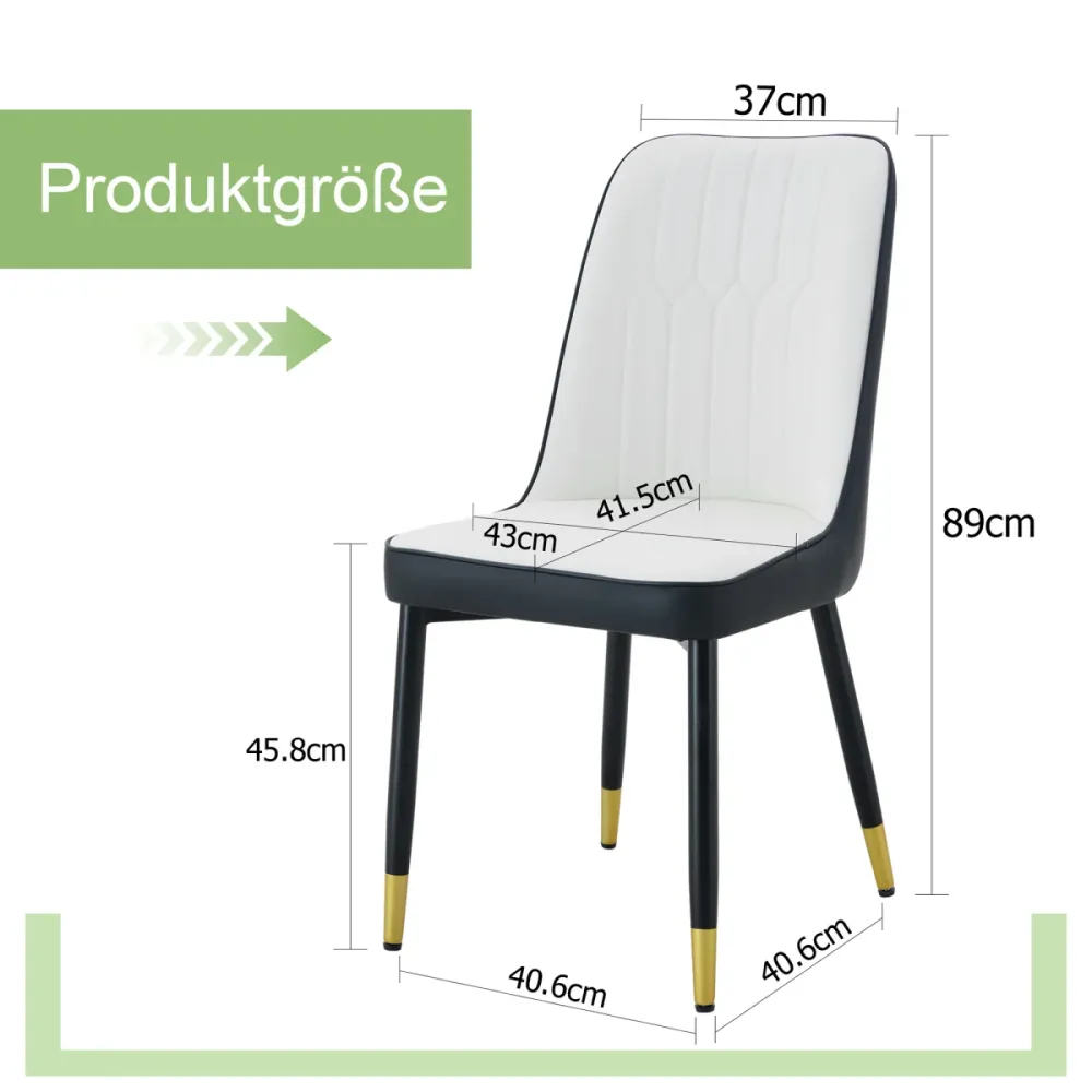 2er Set Esszimmerstühle Schwarz-Weiß Kombination modern PU Leder Rückenlehne schwarze Metallbeine Polsterstühle für Esszim...