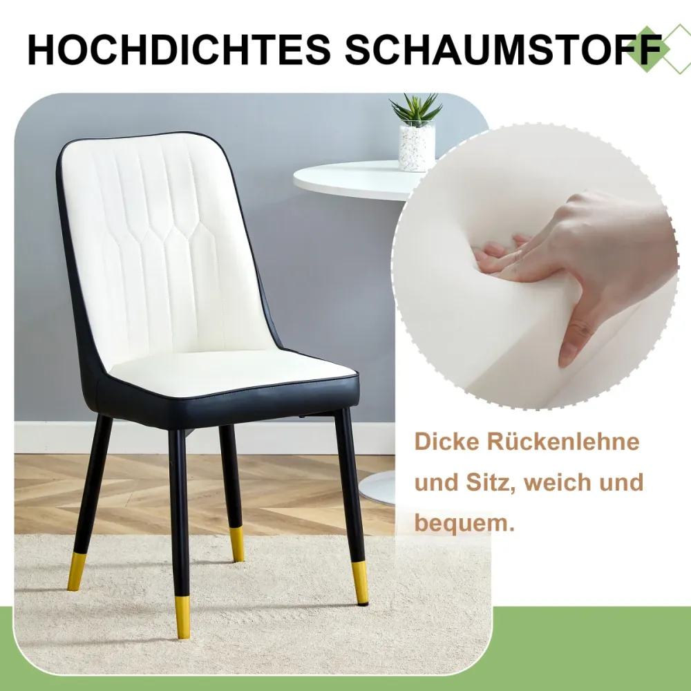 2er Set Esszimmerstühle Schwarz-Weiß Kombination modern PU Leder Rückenlehne schwarze Metallbeine Polsterstühle für Esszim...