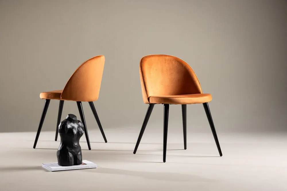2er-Set Esszimmerstühle Velvet aus Samt - Orange