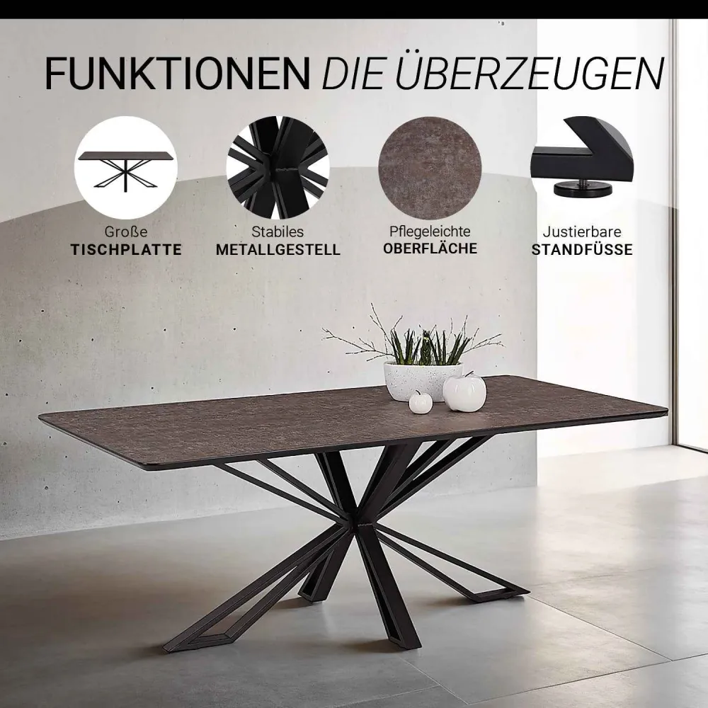 Esstisch mit 4 Stühlen Set Essgruppe Polsterstühle Drehbar Grau 200x100 cm Metall Braun Schwarz