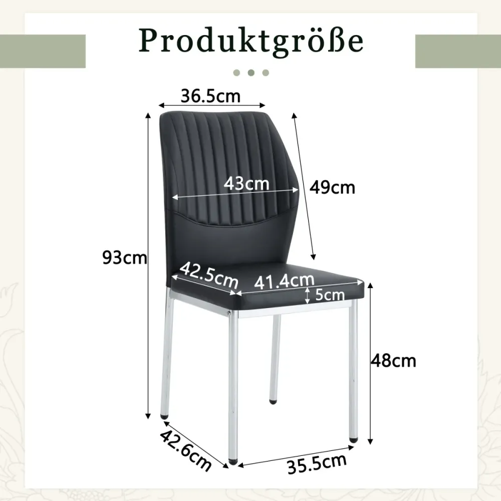 Esszimmerstuhl 4er Set Schwarz PU Leder Senkrechte Prägung Leicht Luxus Design Metallene Silberbeine Schicke Polsterstühle...