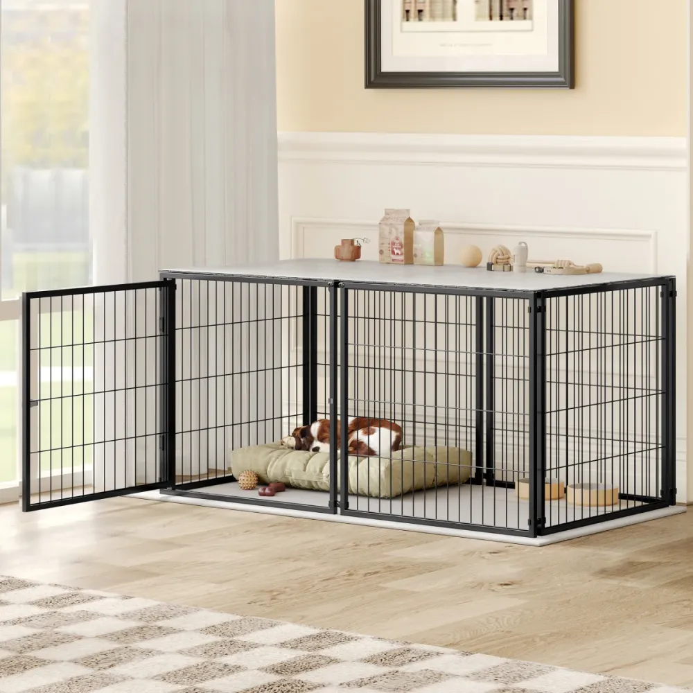 Basics Modulare Hundebox 120x60x60 cm, Hundekäfig mit Sicherheitsdeckel, Rostschutz-Stahl, PVC-Ablage, Flexible Tür, Indoo...
