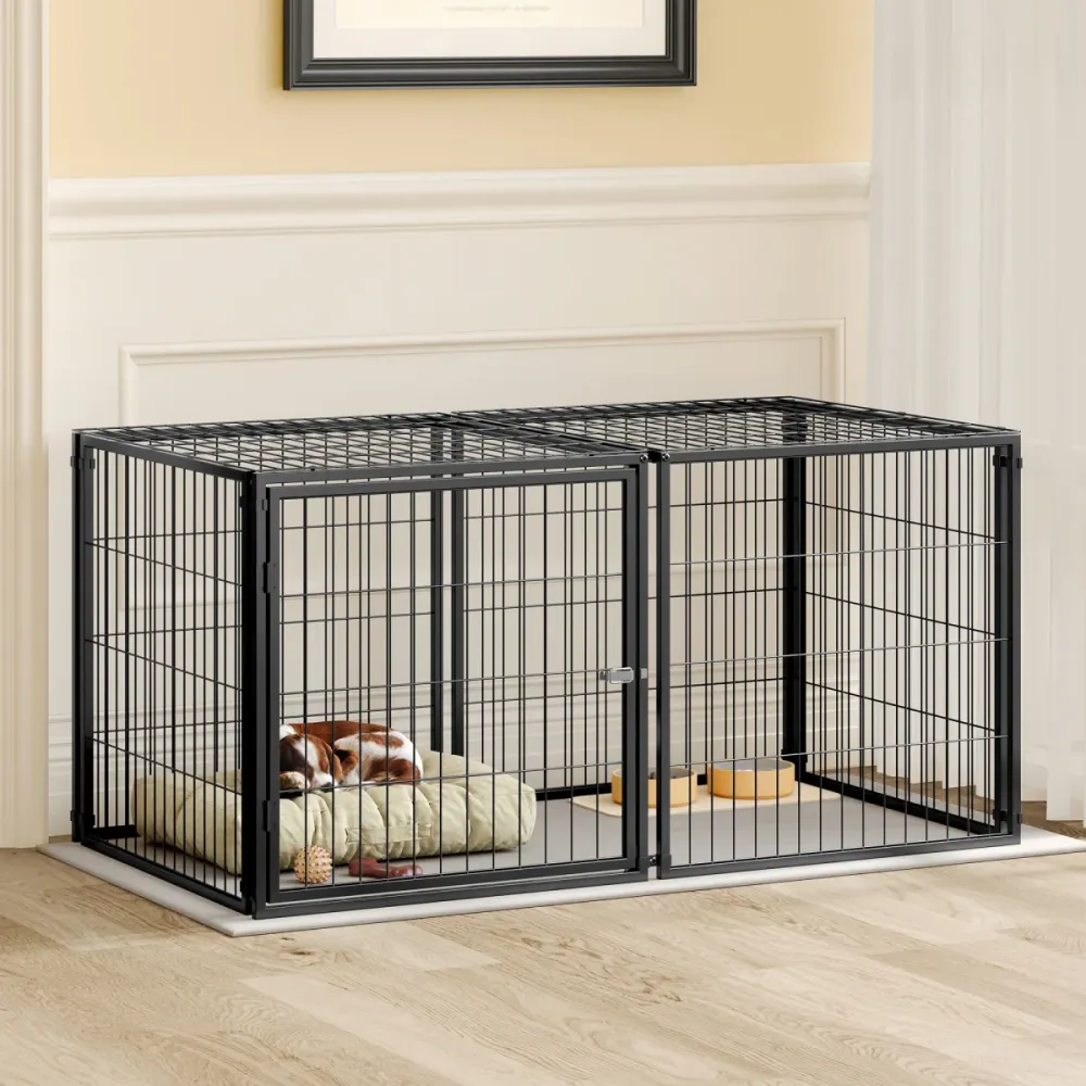 Basics Modulare Hundebox 120x60x60 cm, Hundekäfig mit Sicherheitsdeckel, Rostschutz-Stahl, PVC-Ablage, Flexible Tür, Indoo...