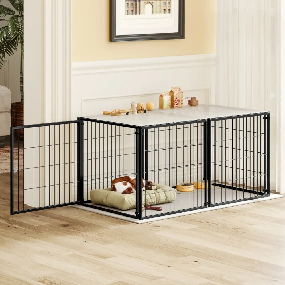 Basics Modulare Hundebox 120x60x60 cm, Hundekäfig mit Sicherheitsdeckel, Rostschutz-Stahl, PVC-Ablage, Flexible Tür, Indoo...