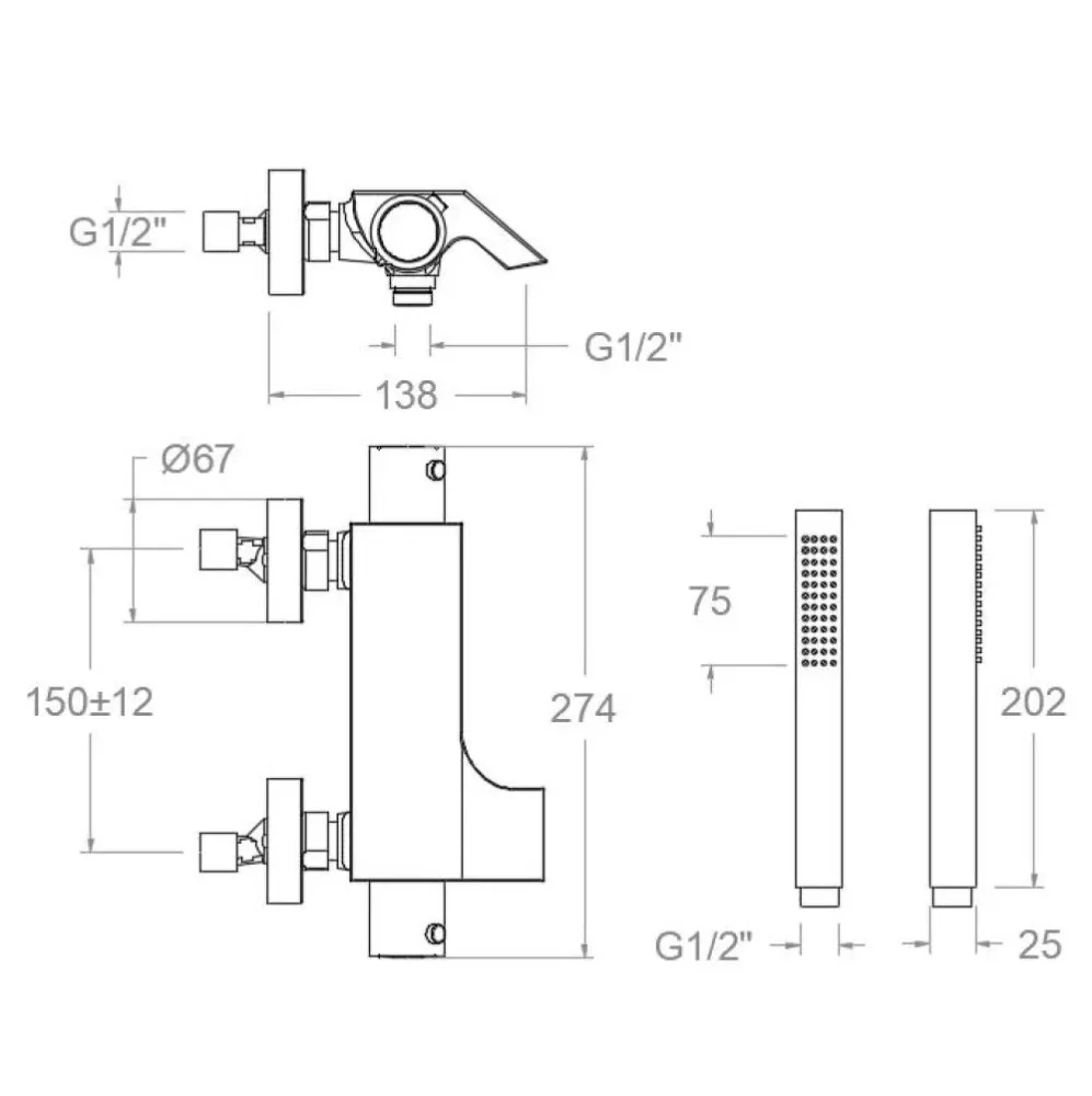 Ramon Soler - Urban Chic Thermostat-Badewannen-Duscharmatur mit Duschvorrichtung, Wasserfallauslauf, integrierter Umleitun...