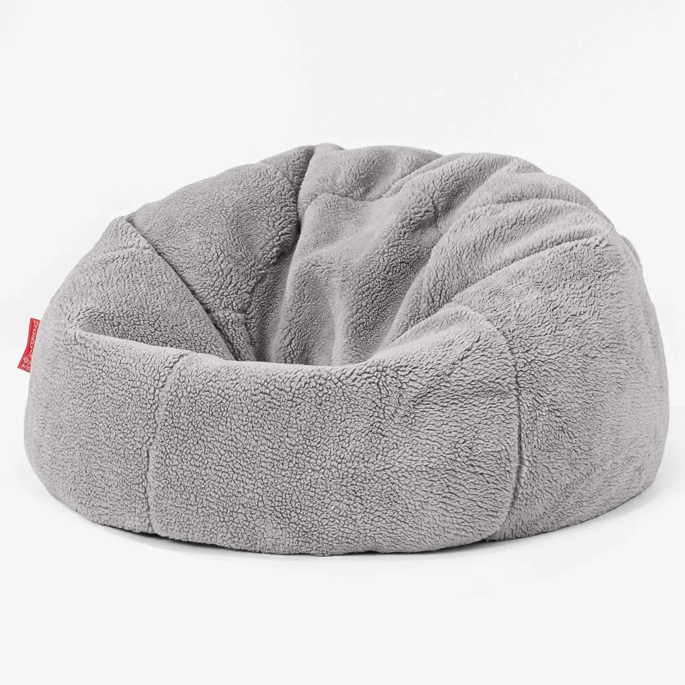 CloudSac 200 XXL Memory-Schaum Kinder Sitzsack 2-12 jahren - Teddy Kunstfell Mittelgrau