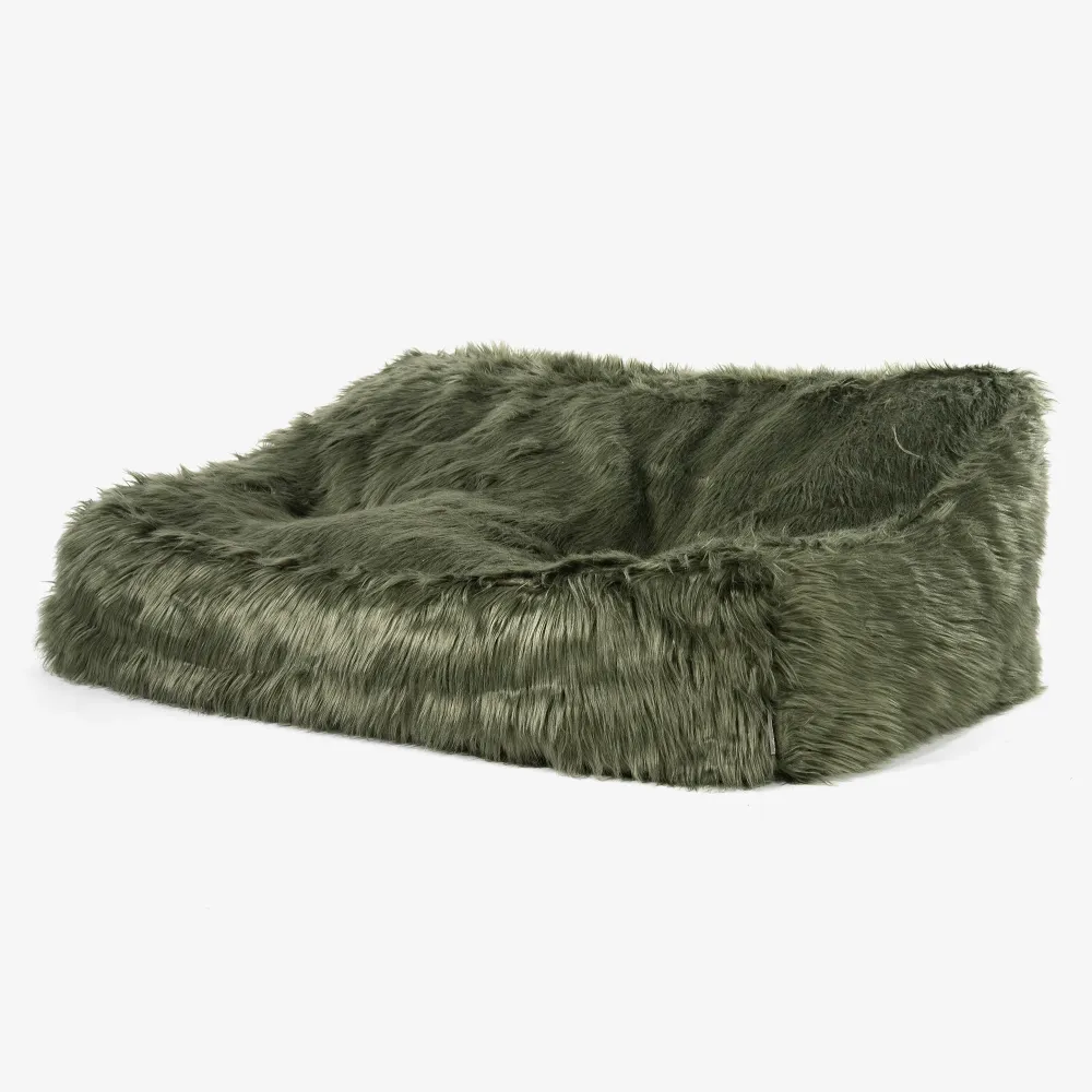 Das Slouchy Sitzsack Sofa - Mongolisches Kunstfell Salbeigrün