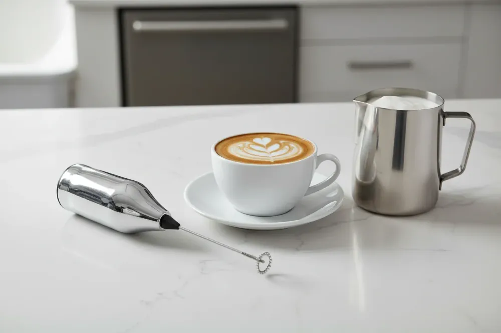 Cookinglife Milchaufschäumer Chrom 20 cm - Handbetriebener Milchaufschäumer für Kaffeespezialitäten