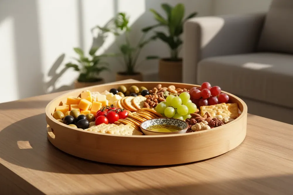 Cookinglife Servierplatte Bambus Rund ø 40 cm - Servieren von Gerichten und Getränken