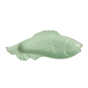 Groß Fisch Keramik Servierplatte - Apfelgrün