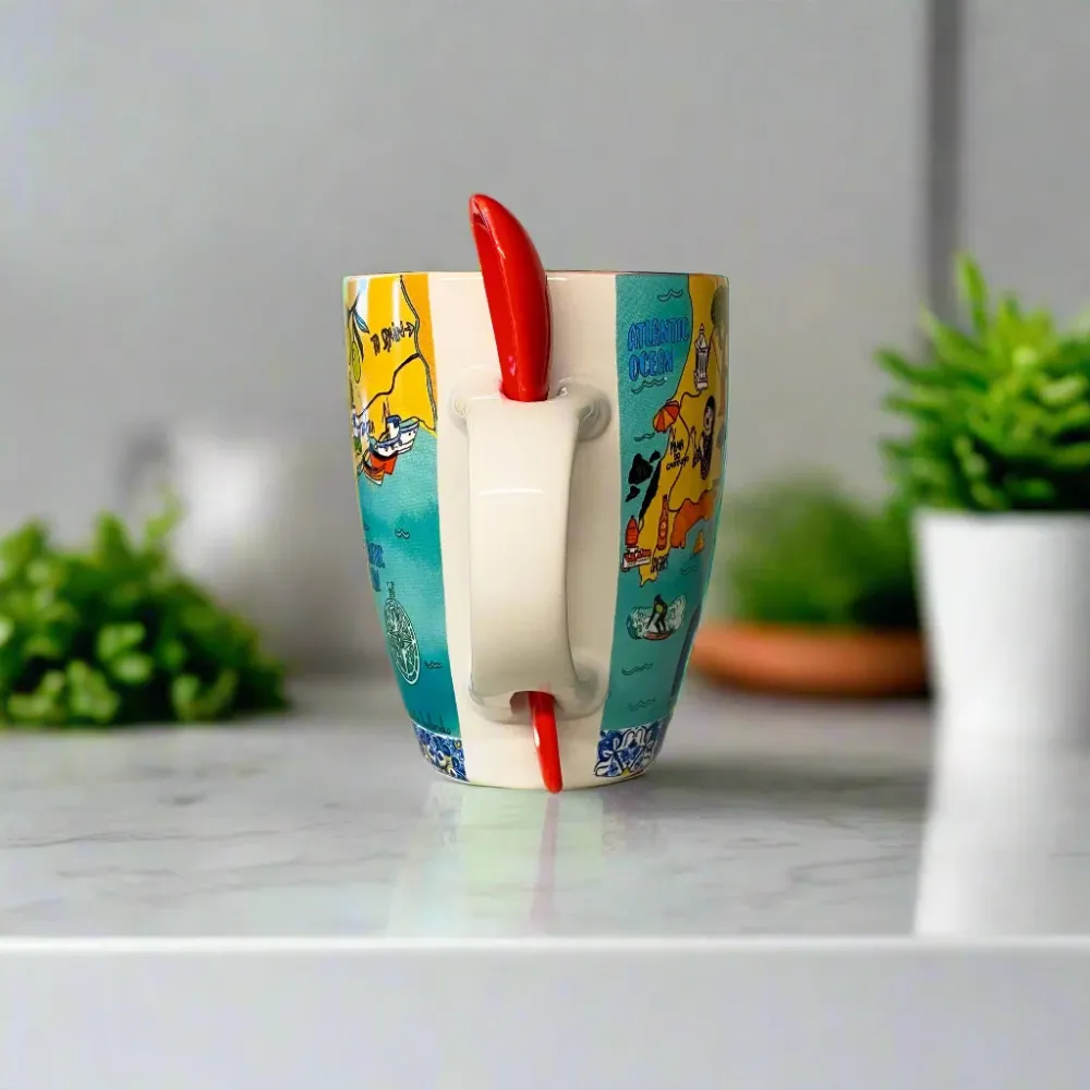 Algarve Becher mit Löffel, buntes Portugal Sehenswürdigkeiten Design