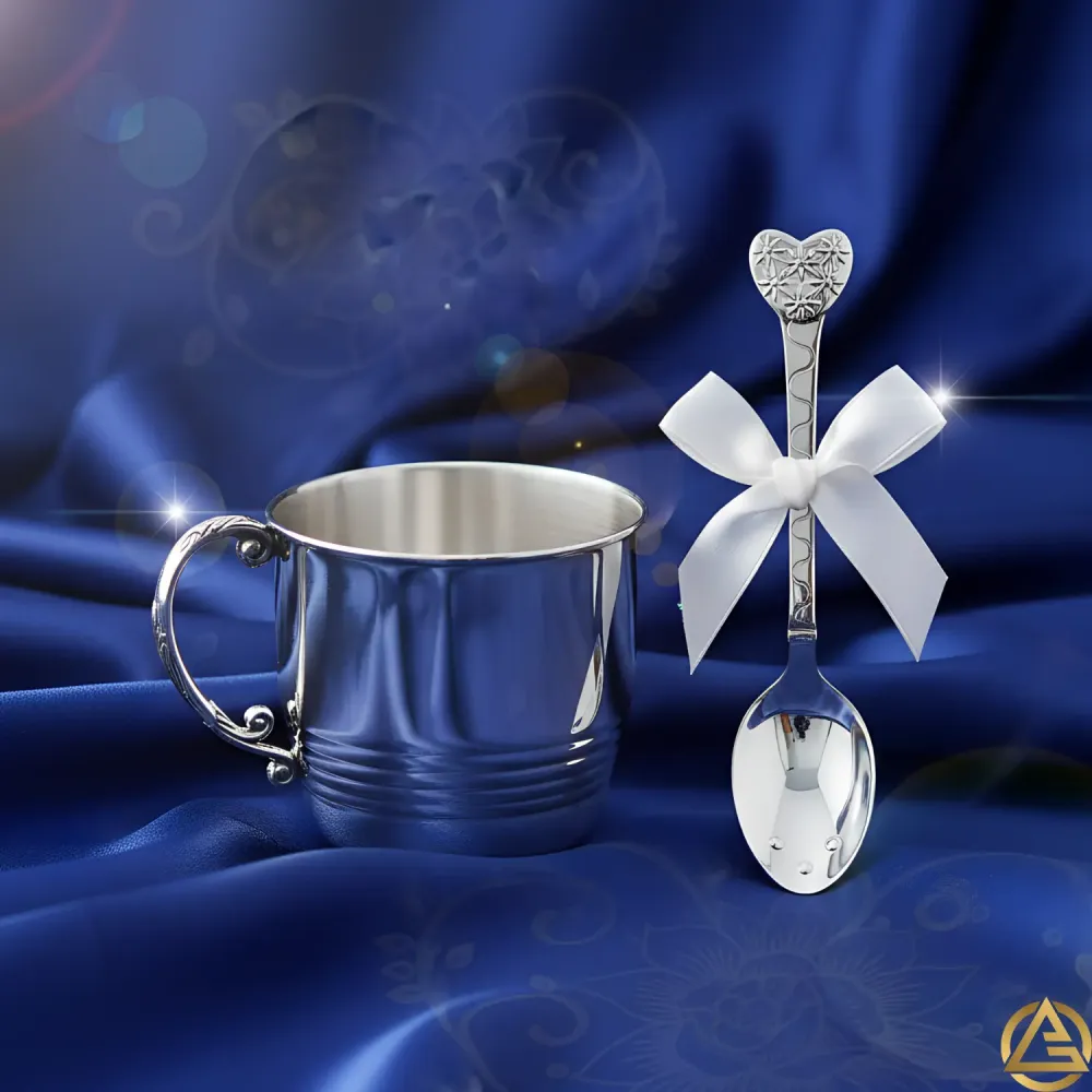 Babygeschenk 925 Silber Herz - Becher & Löffel Set