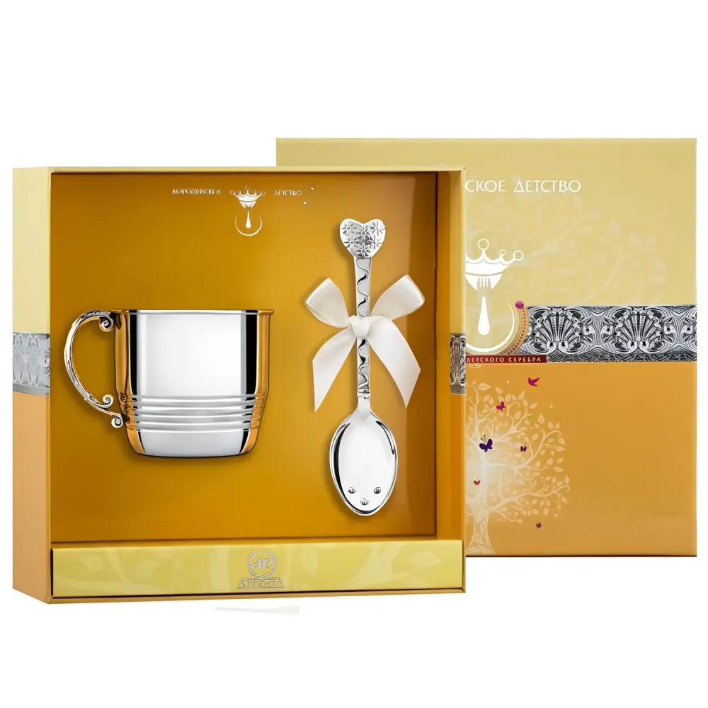 Babygeschenk 925 Silber Herz - Becher & Löffel Set
