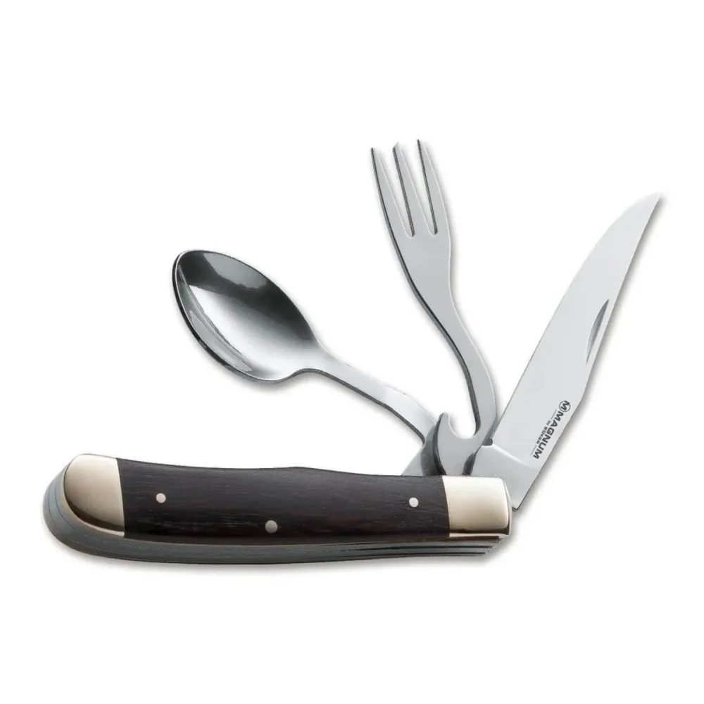 BÖKER Bon Appetite Taschenbesteck Messer Löffel Gabel 440A Stahl Holzgriff