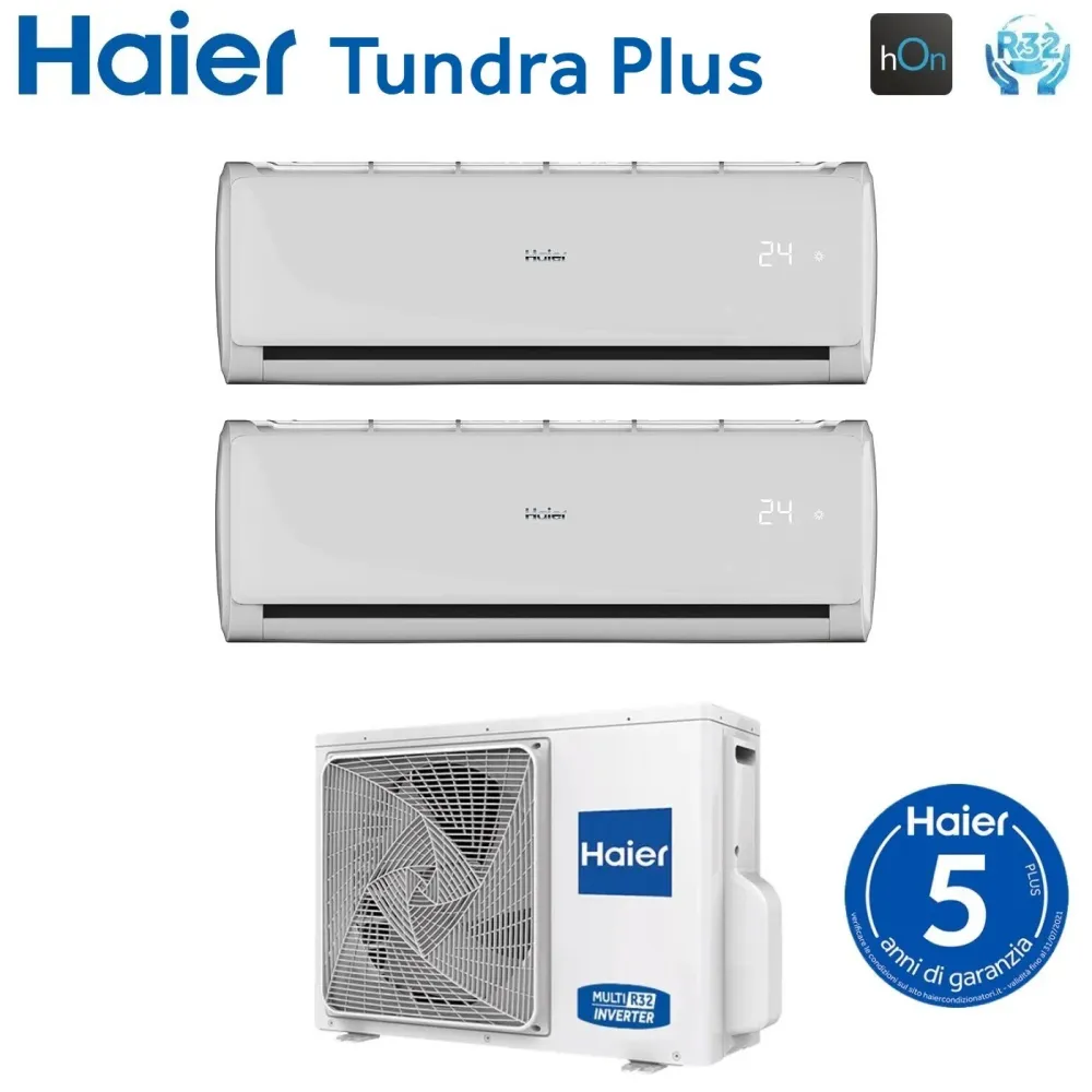 Climatizzatore Condizionatore Haier Dual Split Inverter serie TUNDRA PLUS 9+9 con 2U40S2SM1FA R-32 Wi-Fi Integrato 9000+9000
