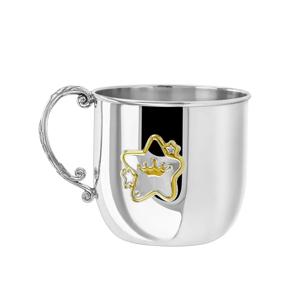 Geschenk zur Geburt 925 Silber 2-teilig Sterne vergoldet Becher & Löffel