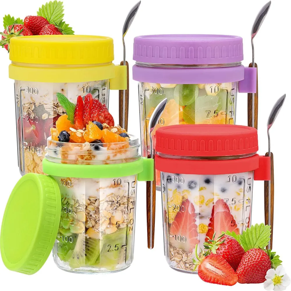Glas Müslibecher to go mit Löffel 400ml Luftdicht Behälter