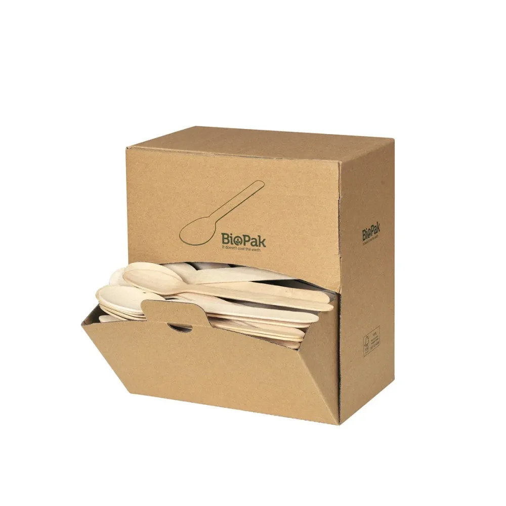 Holz Löffel 160 mm, Spenderbox Natural gewachst 160 | Packung (300 Stück)