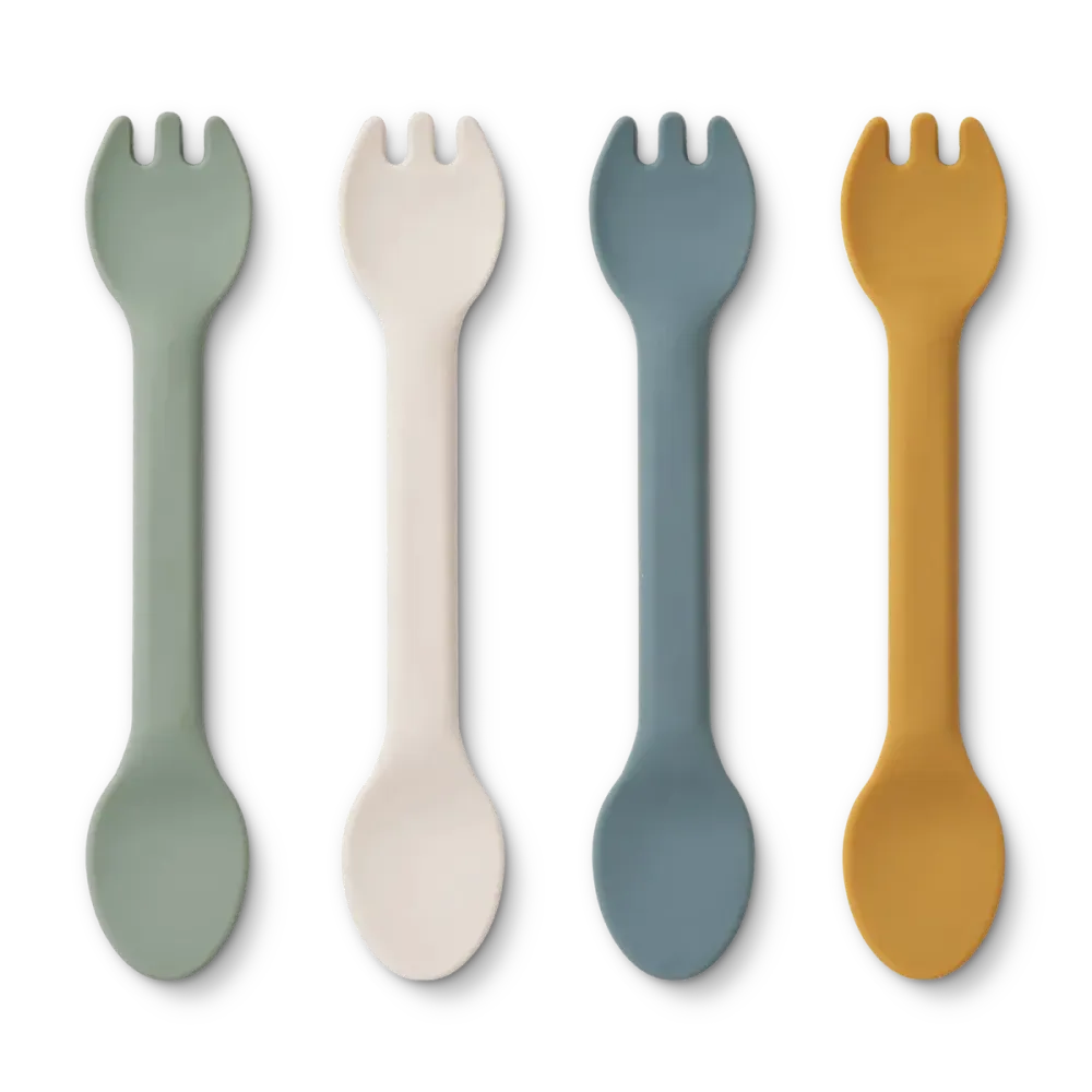 Liewood Silikonbesteck - Löffel/Gabel 2in1 4er-Pack Faune grün multi mix