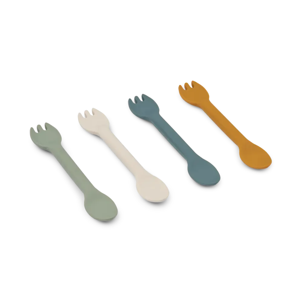 Liewood Silikonbesteck - Löffel/Gabel 2in1 4er-Pack Faune grün multi mix
