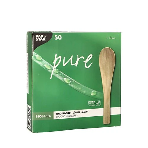 PAPSTAR Bambus Löffel "pure" 13 cm, ideal für Fingerfood "Asia" | Faltschachtel (50 Stück)