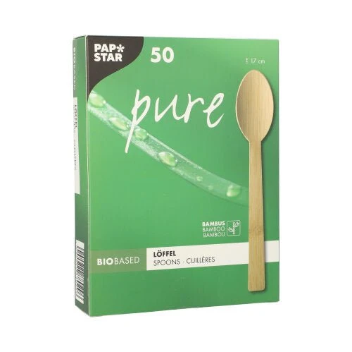 PAPSTAR Bambus Löffel "pure" 17 cm, umweltfreundlich und stabil | Faltschachtel (50 Stück)