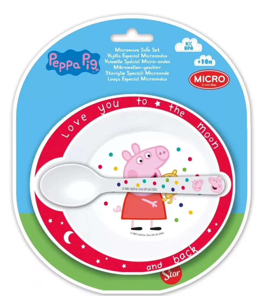 Peppa Pig Wutz Tiefer Suppen Teller Set Baby Löffel Kindergarten Kids 2Tlg