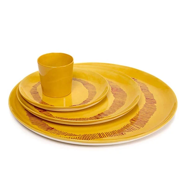 Serax FEAST Teller S gelb Swirl-Stripes rot von Ottolenghi D19xH2cm