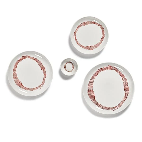 Serax FEAST Teller S weiß Swirl-Stripes rot von Ottolenghi D19xH2cm