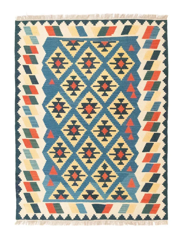 Kelim Teppich - Splash 205 x 156 cm - blau