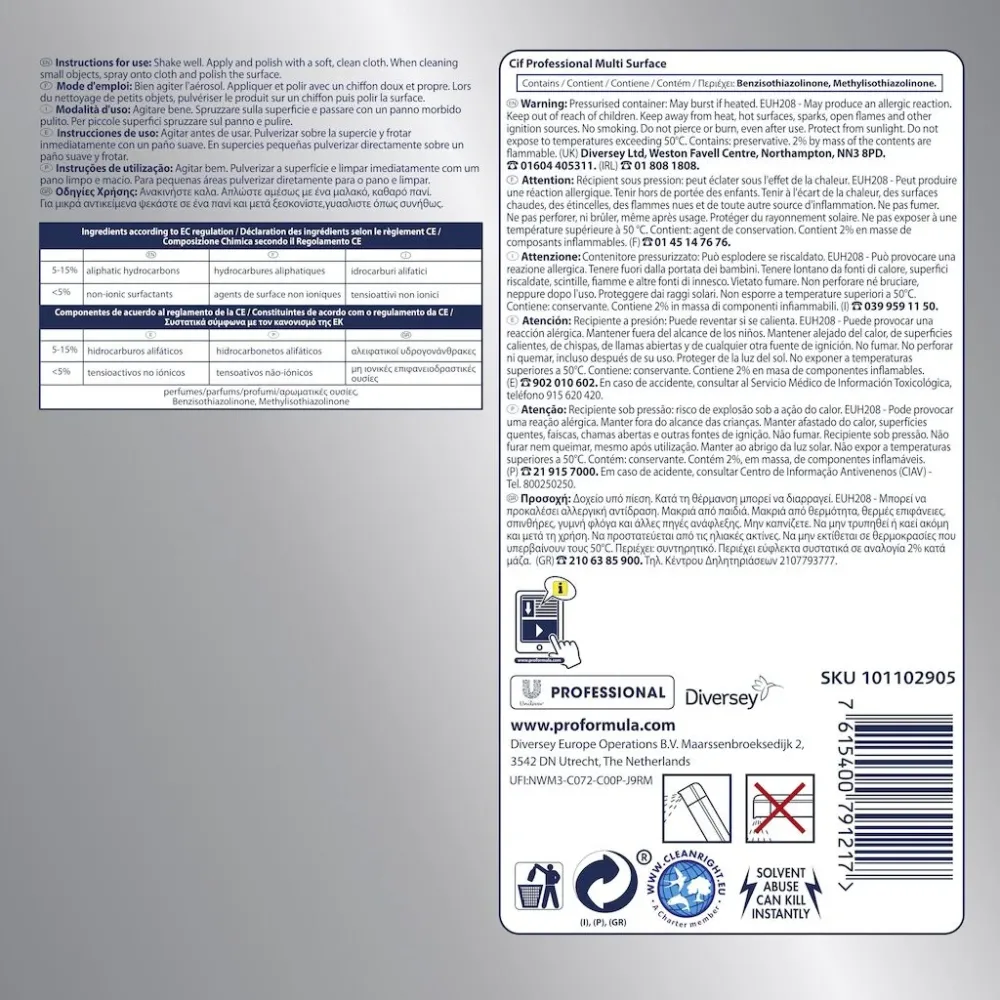 Cif Multisurface Antistatik- und Anti-Staub-Sprühwaschmittel 400 ml