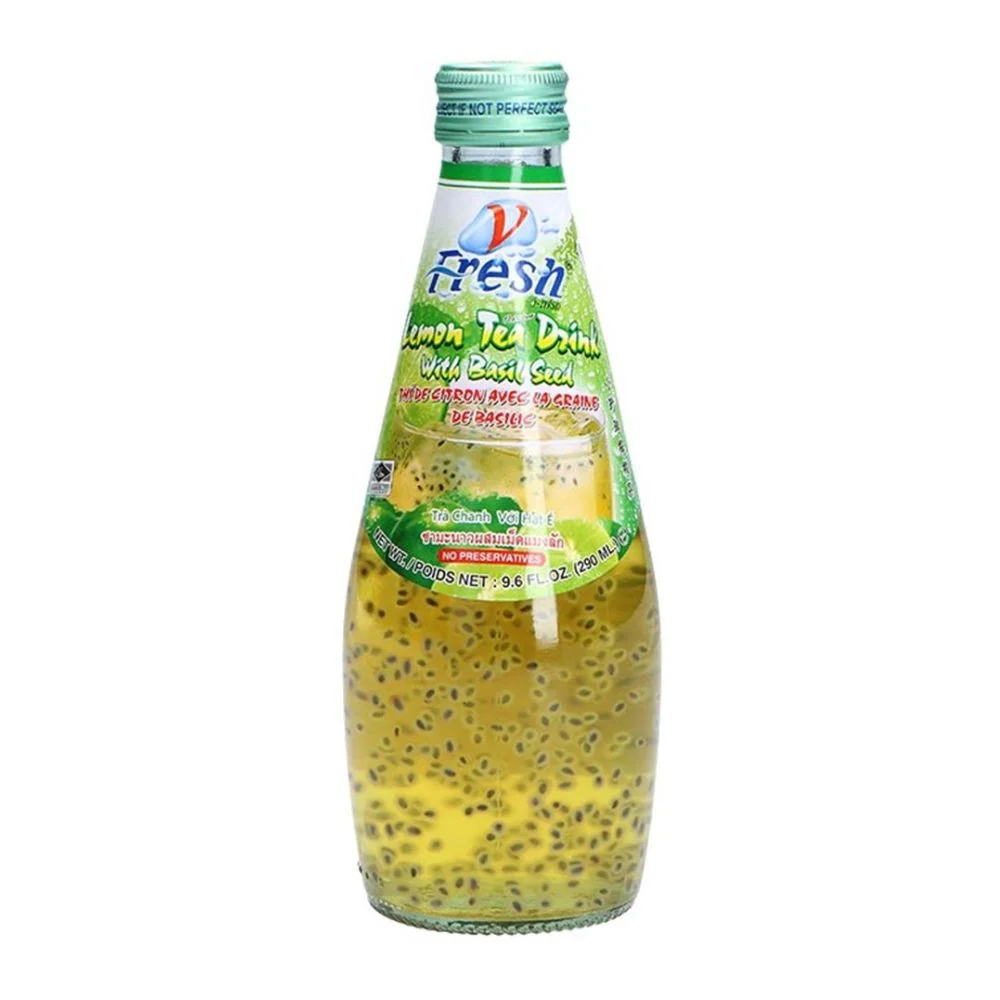 Frischer Zitronenteegetränk mit Basilikumsamen, thailändischer grüner Tee mit Zitrone und Basilikumsamen 290ml