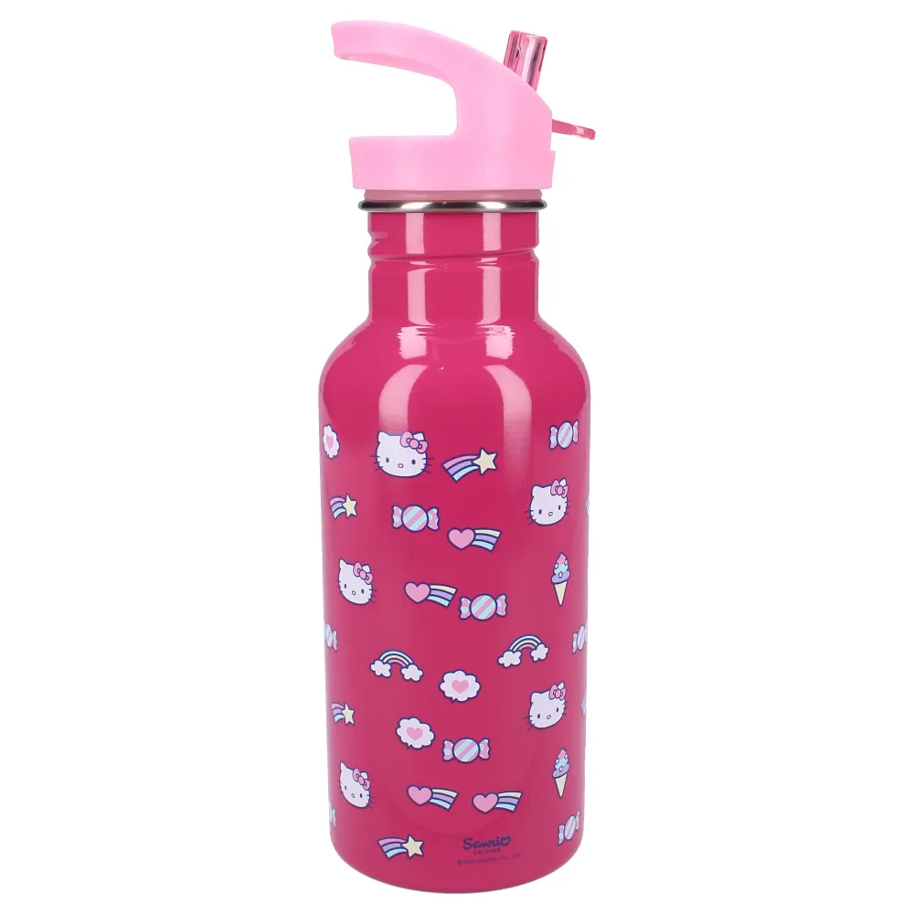 Hello Kitty „Drink Up“ 500ml Trinkflasche Mit Strohhalm und pinkem Henkel