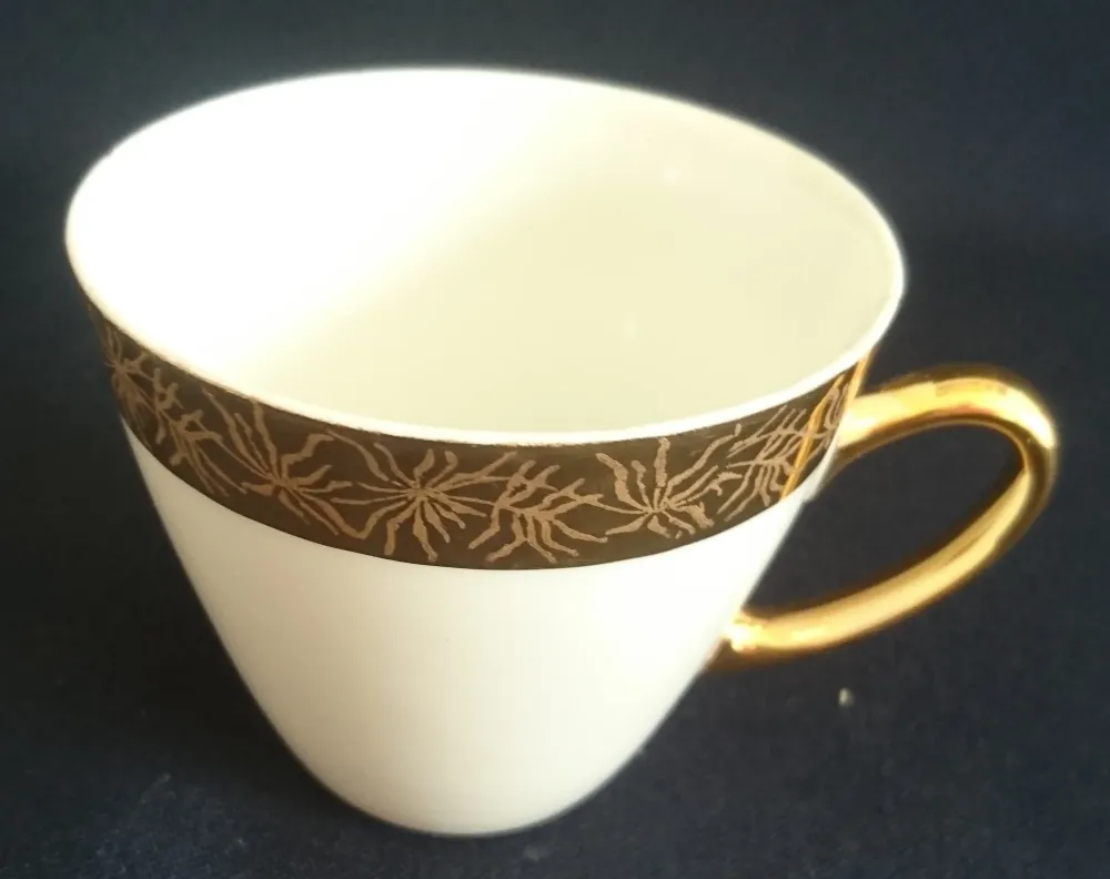 2er Set 2er KAFFEEGEDECKE - Porzellan, Goldrand Breit Abstrakt Geometrisch Pflanzen Flora Motiv Dekor
