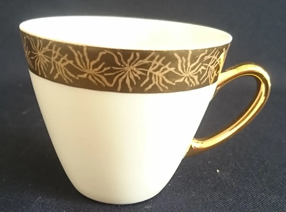 2er Set 2er KAFFEEGEDECKE - Porzellan, Goldrand Breit Abstrakt Geometrisch Pflanzen Flora Motiv Dekor
