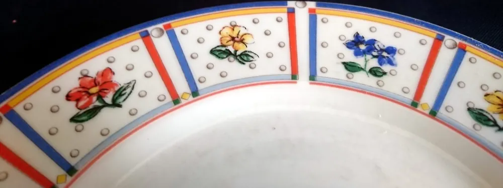 2er Set 3er TEEGEDECKE "Flirt" - Porzellan, Flora Blumenblüten Pflanzen Linien Streifen Rand Motiv Dekor