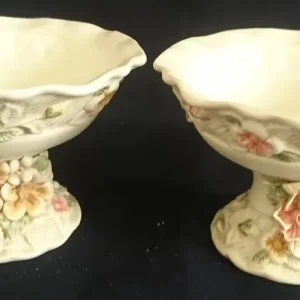 2er Set EISDESSERT BECHER - Keramik / Steingut, Jugendstil Blumen Blüten Strauß Flora Relief Design Dekor