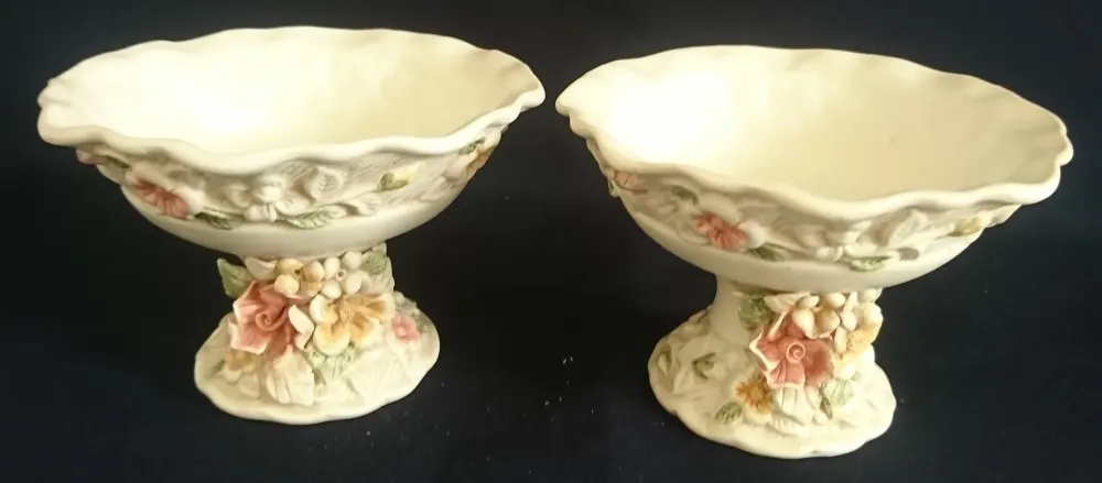 2er Set EISDESSERT BECHER - Keramik / Steingut, Jugendstil Blumen Blüten Strauß Flora Relief Design Dekor
