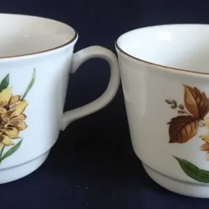 2er Set KAFFEETASSEN - Porzellan, Goldrand Flora Sonnenblumen Blüten Natur Motiv Dekor