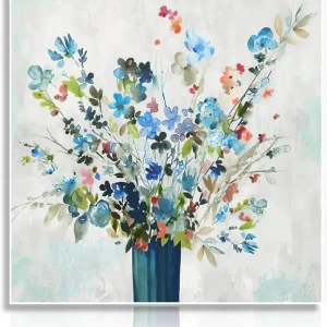 Aquarell Blume Leinwand Bild blaue Vase Malerei 16x16