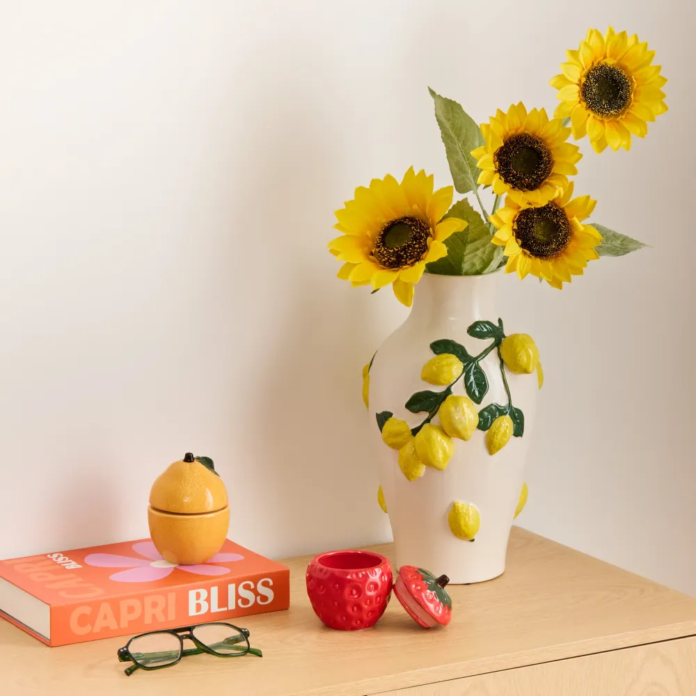 Atmosphera Fruity Keramikvase – 23 x 20 x 33 cm – Beige/Gelb