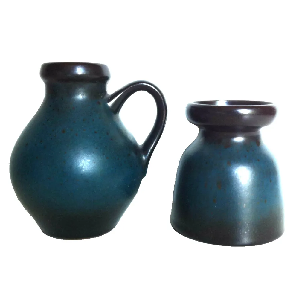 BÜCKEBURG Keramik Vasen blau Väschen H 7,5 / 9,5 cm 60er gelabelt Vase