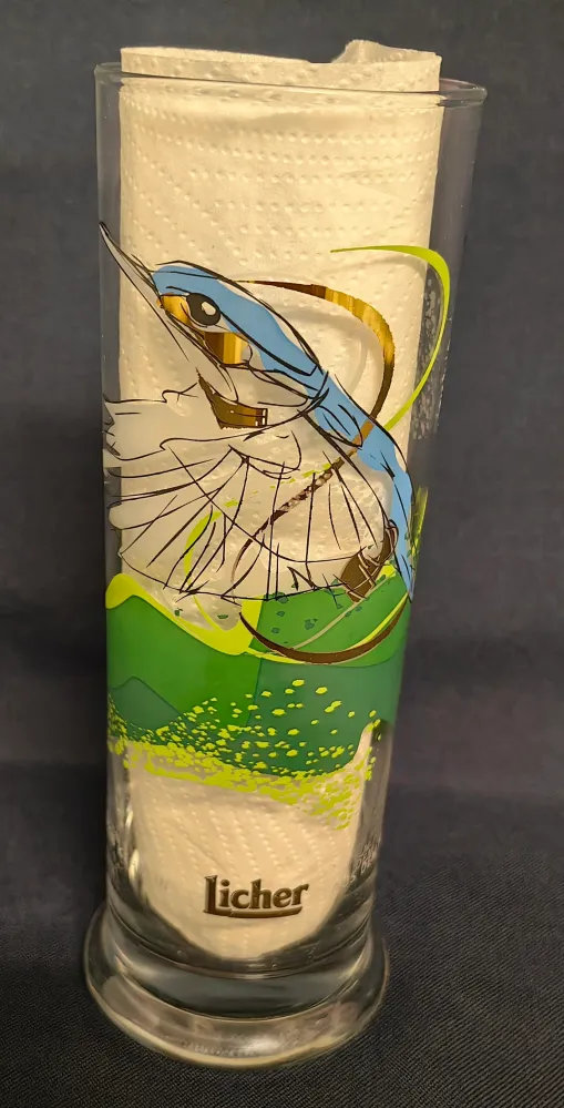 BIER~ GETRÄNKE~ SAMMELGLAS "Kunstflug" - Hartglas, Natur Fauna Flora Eisvogel Motiv Dekor, Carsten Kehrein Designer (nBC)