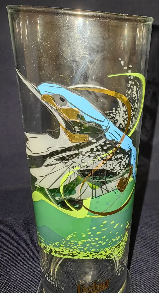BIER~ GETRÄNKE~ SAMMELGLAS "Kunstflug" - Hartglas, Natur Fauna Flora Eisvogel Motiv Dekor, Carsten Kehrein Designer (nBC)