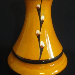 BLUMENVASE - Keramik / Steingut, Flora Kätzchenweide Blüten Ast Linien Dekorrand Motiv Dekor