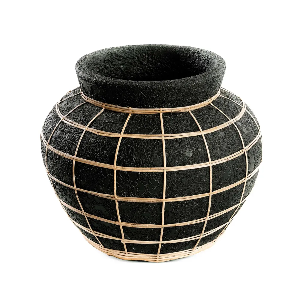 Die Belly Vase - Schwarz Natur - L