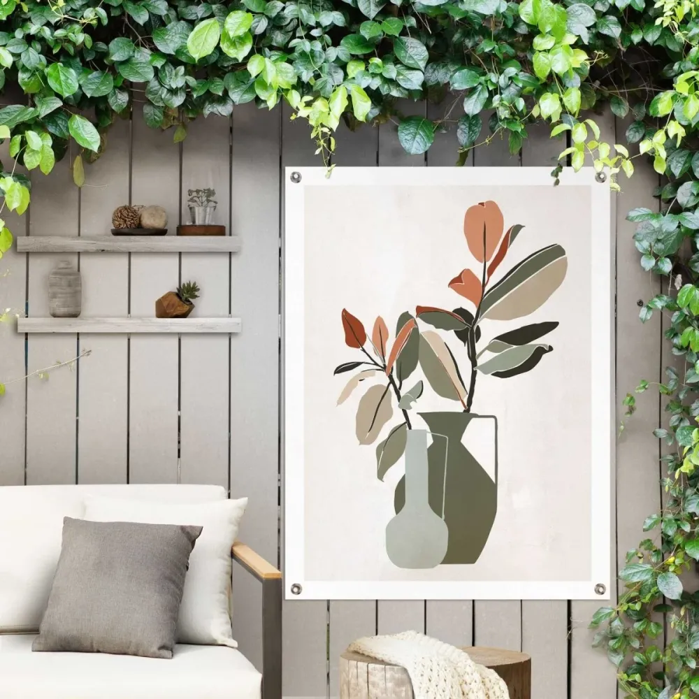 Gartendeko Vase mit blättrigen Zweigen 80x60