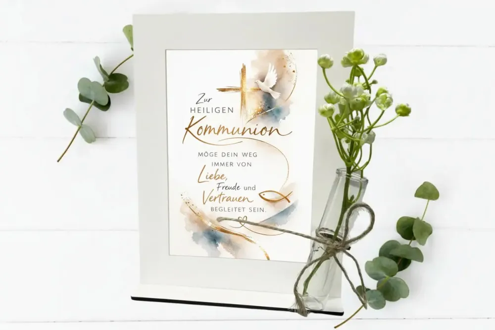 Geldgeschenk zur Kommunion Bilderrahmen mit Vase – Geschenk zur Heiligen Kommunion für Jungen & Mädchen