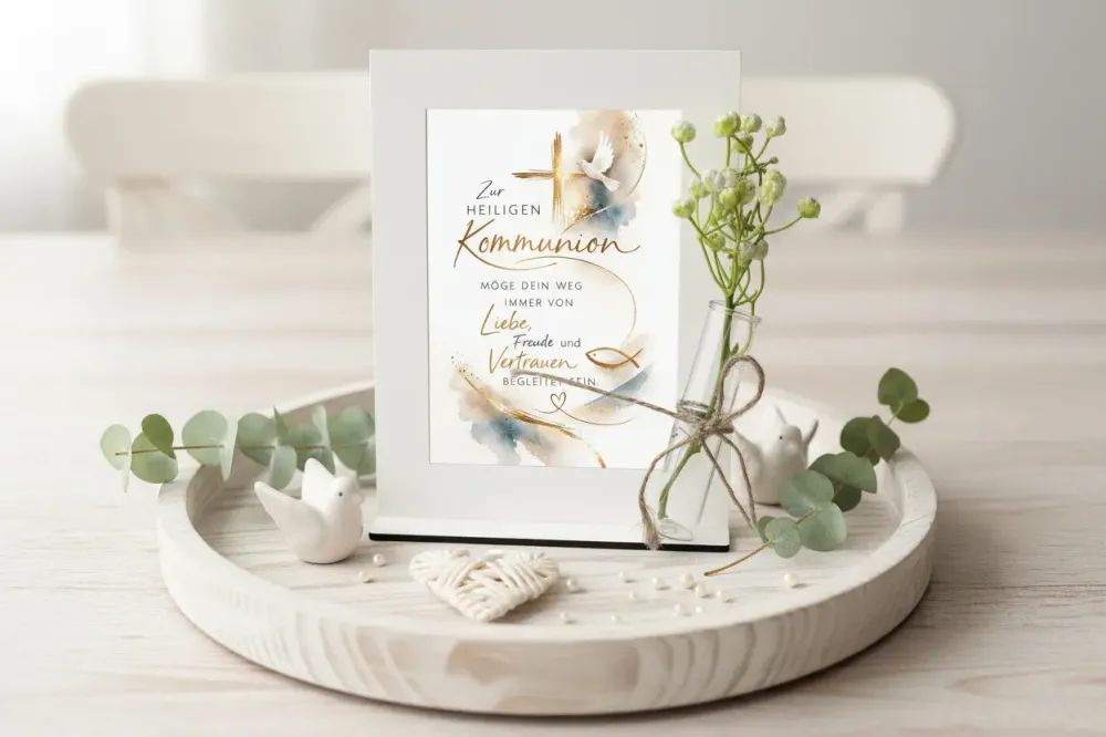 Geldgeschenk zur Kommunion Bilderrahmen mit Vase – Geschenk zur Heiligen Kommunion für Jungen & Mädchen