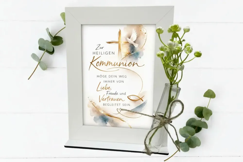Geldgeschenk zur Kommunion Bilderrahmen mit Vase – Geschenk zur Heiligen Kommunion für Jungen & Mädchen